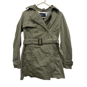 American Eagle Outfitters Olive Green Double Breasted Belted Trench Coat Women M